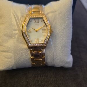 Diamonique Gold Women's Watch with Crystal Accents
